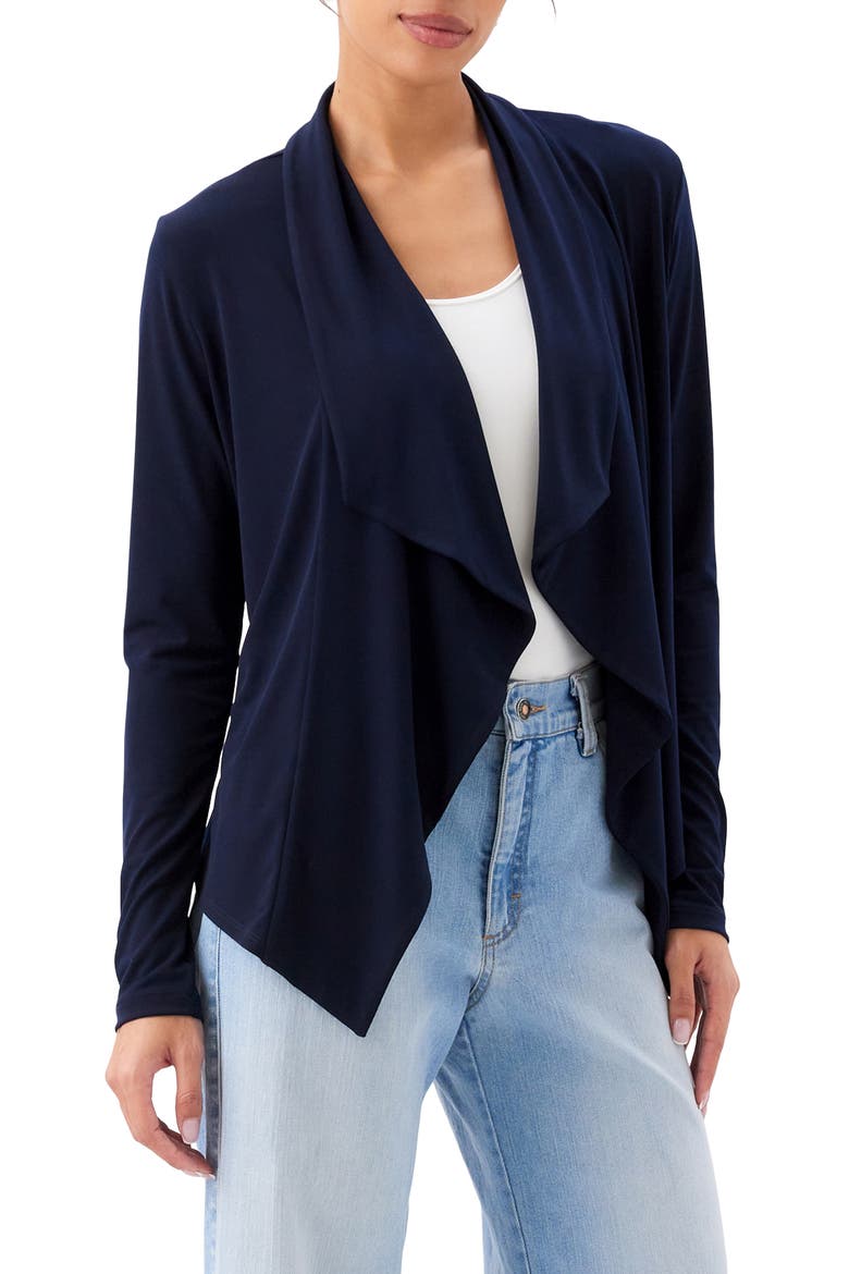 Travel Jersey Open Front Cardigan, Alternate, color, NAVY