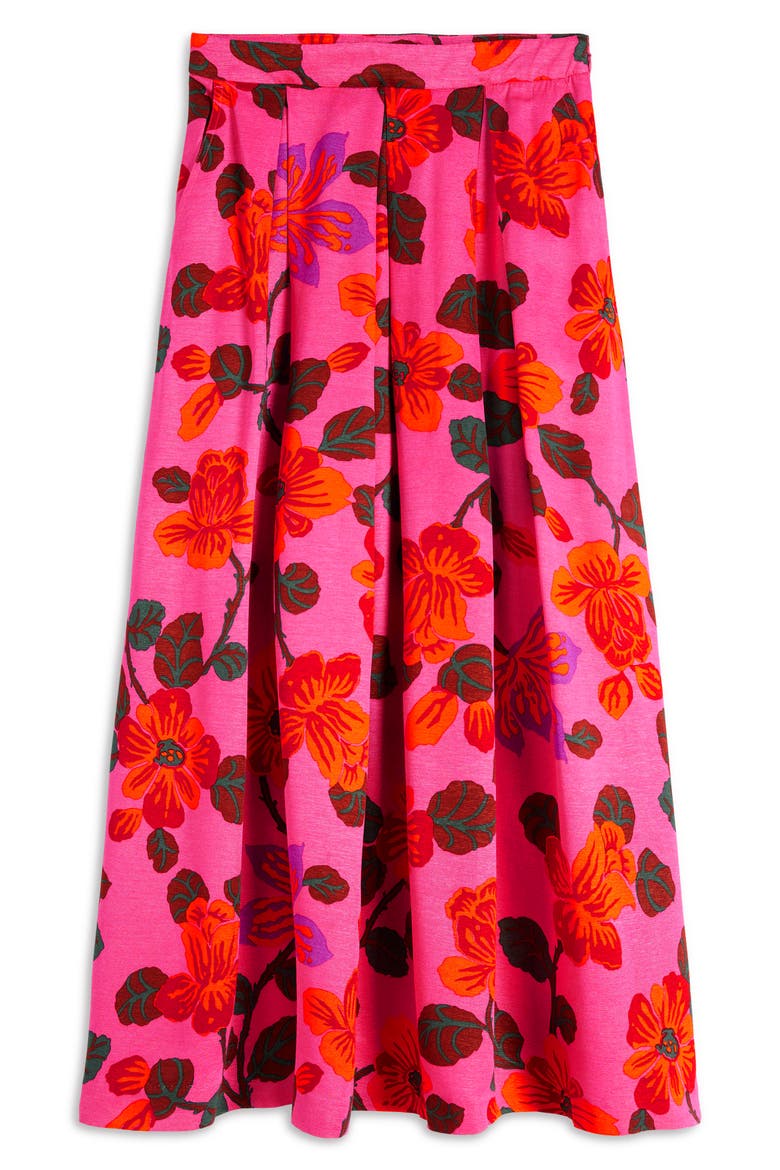 Verity Floral Pleated Faille Maxi Skirt, Alternate, color, PINK FLORAL PRINT