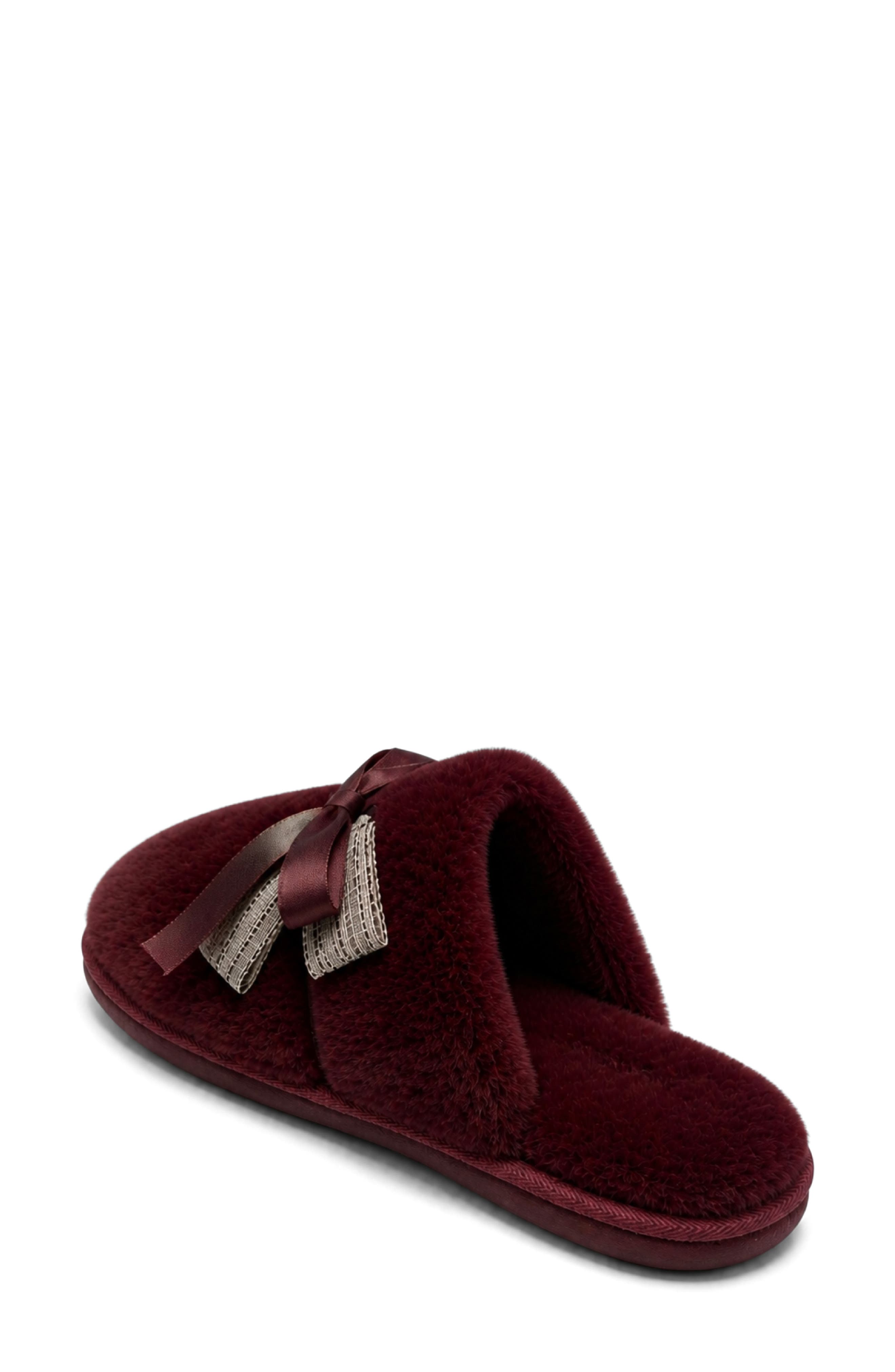 Butterfly Faux Fur Scuff Slipper, Alternate, color, OXBLOOD