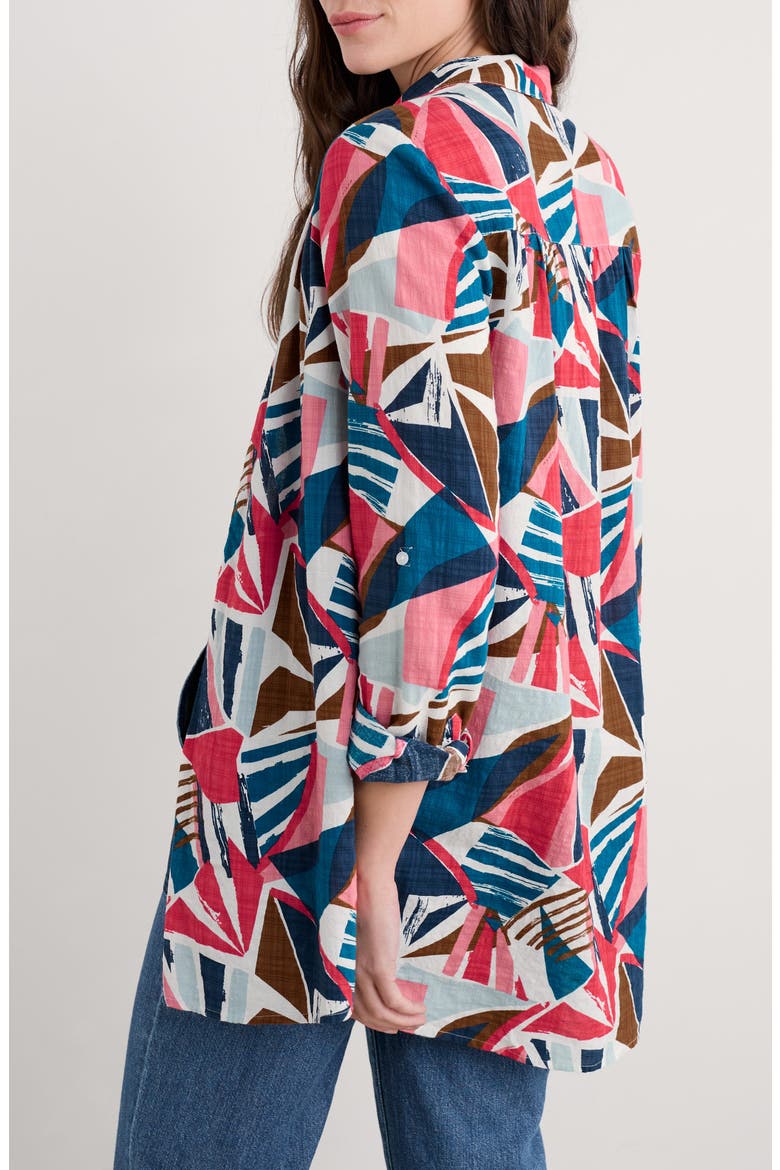 Wren Abstract Print Cotton Blend Button-Up Shirt, Alternate, color, SPINNAKER SAILS CHALK