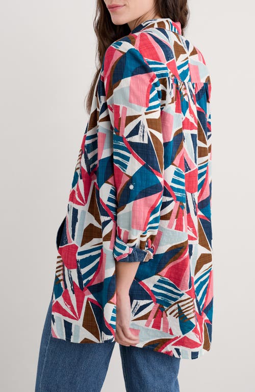 Shop Seasalt Cornwall Wren Abstract Print Cotton Blend Button-up Shirt In Spinnaker Sails Chalk