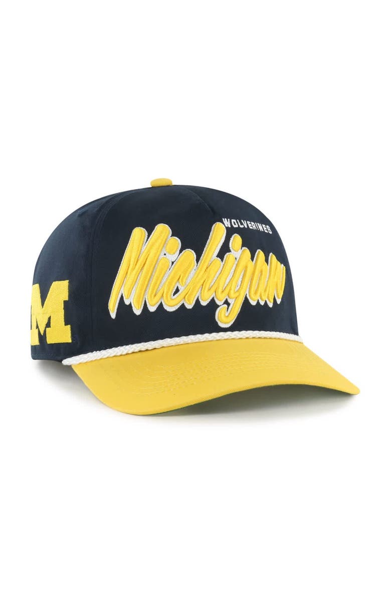 '47 Men's '47 Navy Michigan Wolverines Dropshadow Rope Hitch Adjustable Hat, Main, color, 
