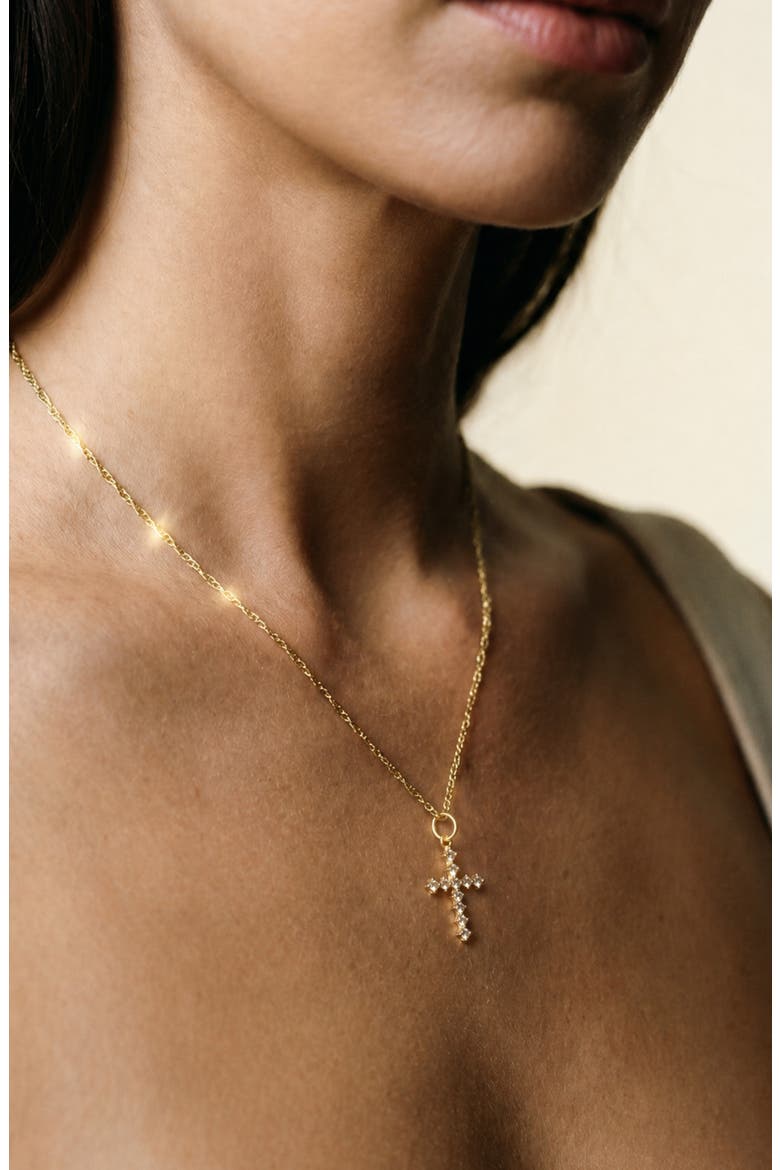 Cubic Zirconia Cross Pendant Necklace, Alternate, color, GOLD