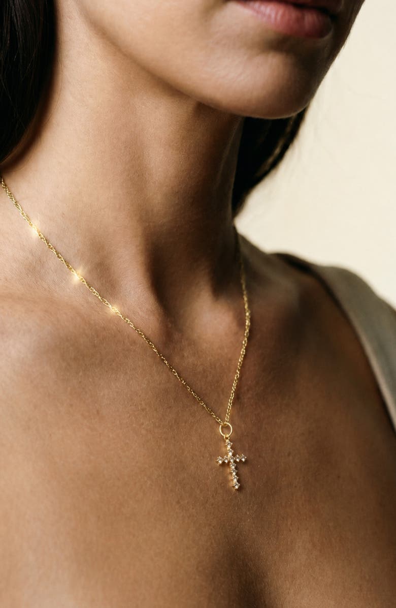 Argento Vivo Sterling Silver Cubic Zirconia Cross Pendant Necklace, Alternate, color, Gold