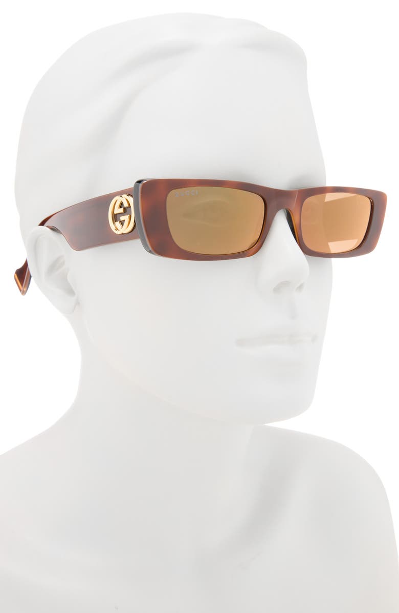 Gucci 52mm Rectangular Sunglasses, Alternate, color, Havana Havana Red