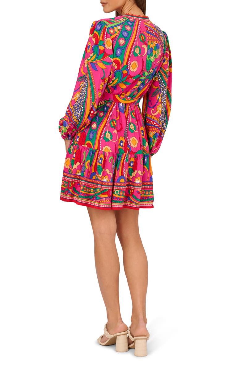 Adrianna Papell Print Tie Waist Long Sleeve Dress, Alternate, color, Pink Multi