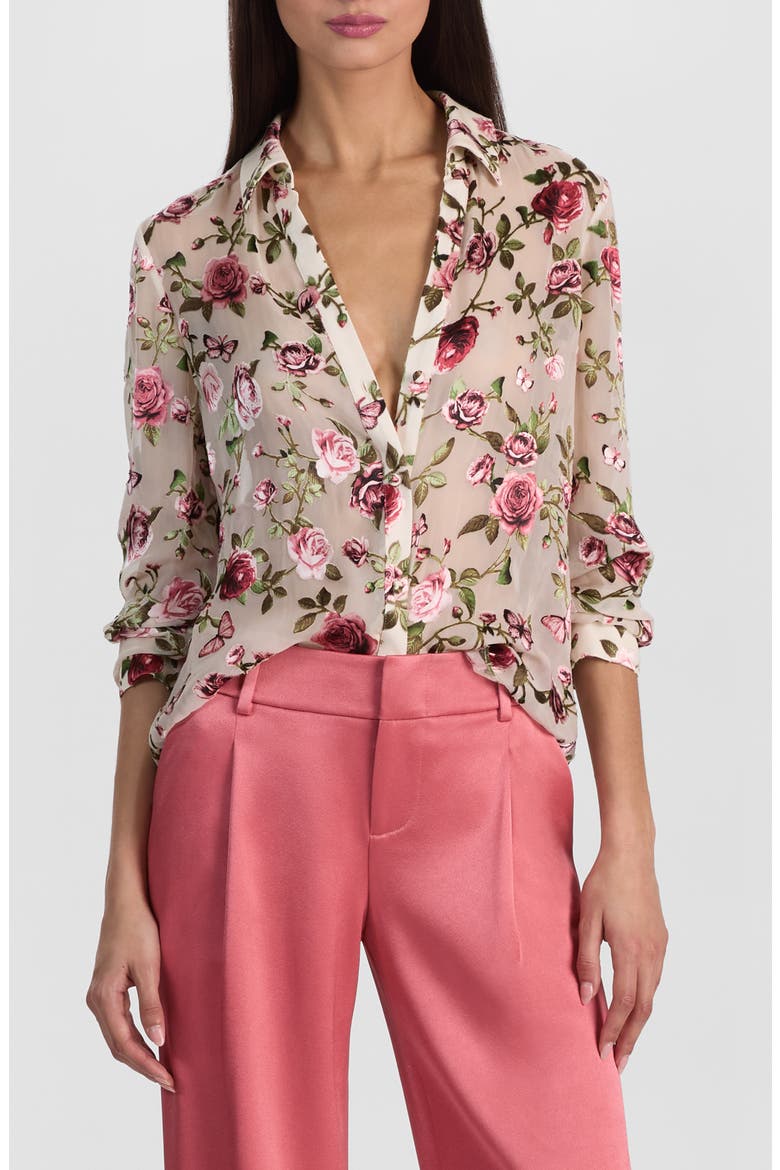 Eloise Floral Silk Button-Up Shirt, Main, color, GARDEN GOSSIP OFF WHITE
