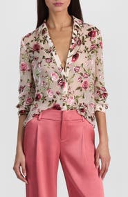 Alice + Olivia Eloise Floral Silk Button-Up Shirt