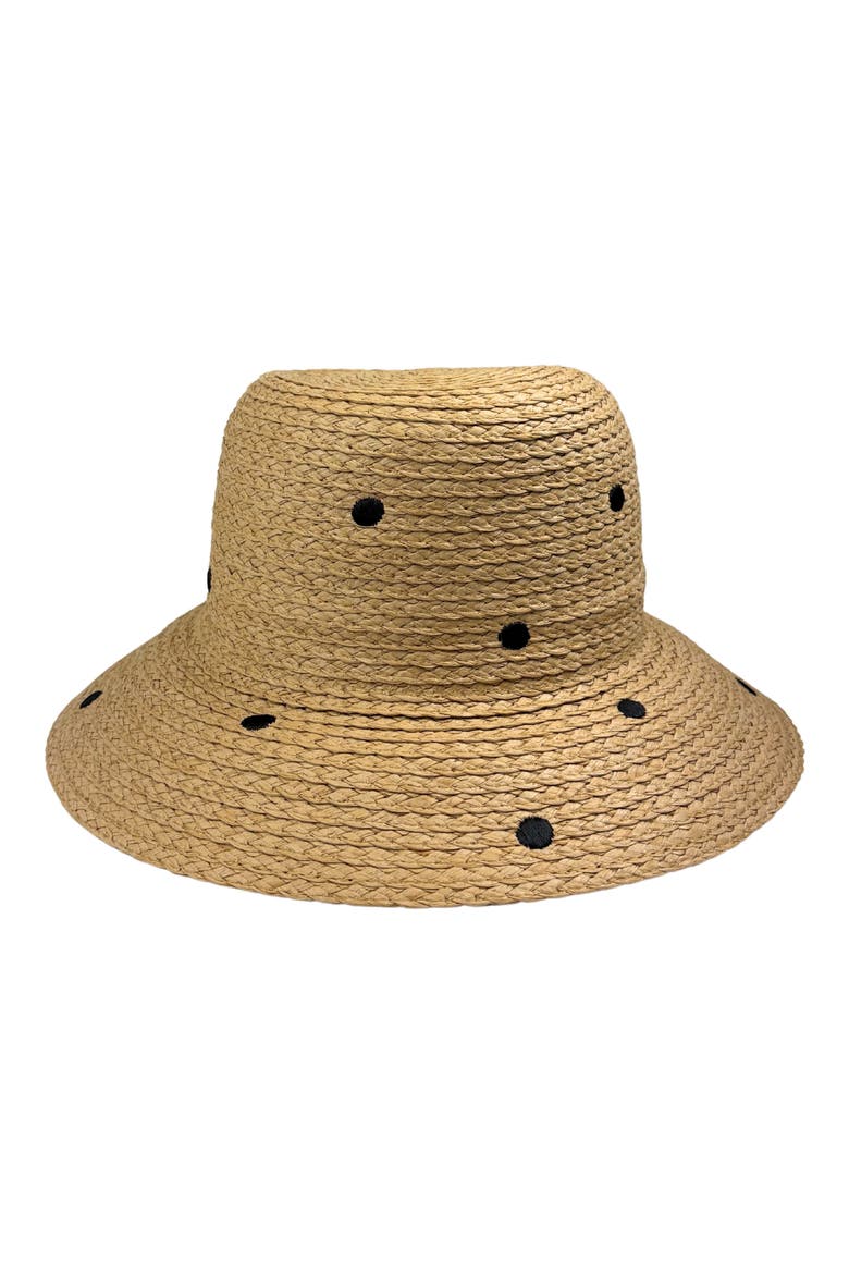 Polka Dot Straw Bucket Hat, Main, color, NATURAL