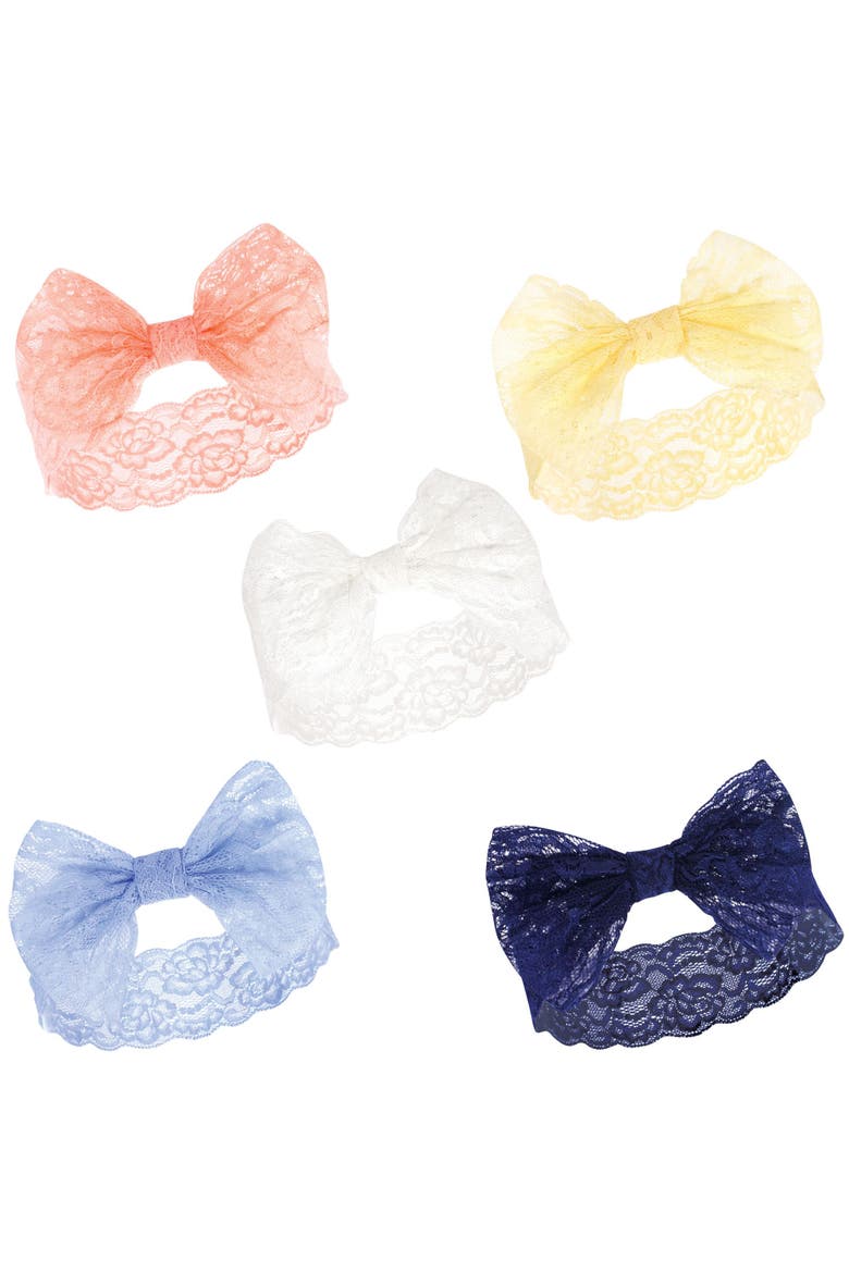 10Pk Lace Headbands, Alternate, color, Periwinkle Yellow Pink Coral