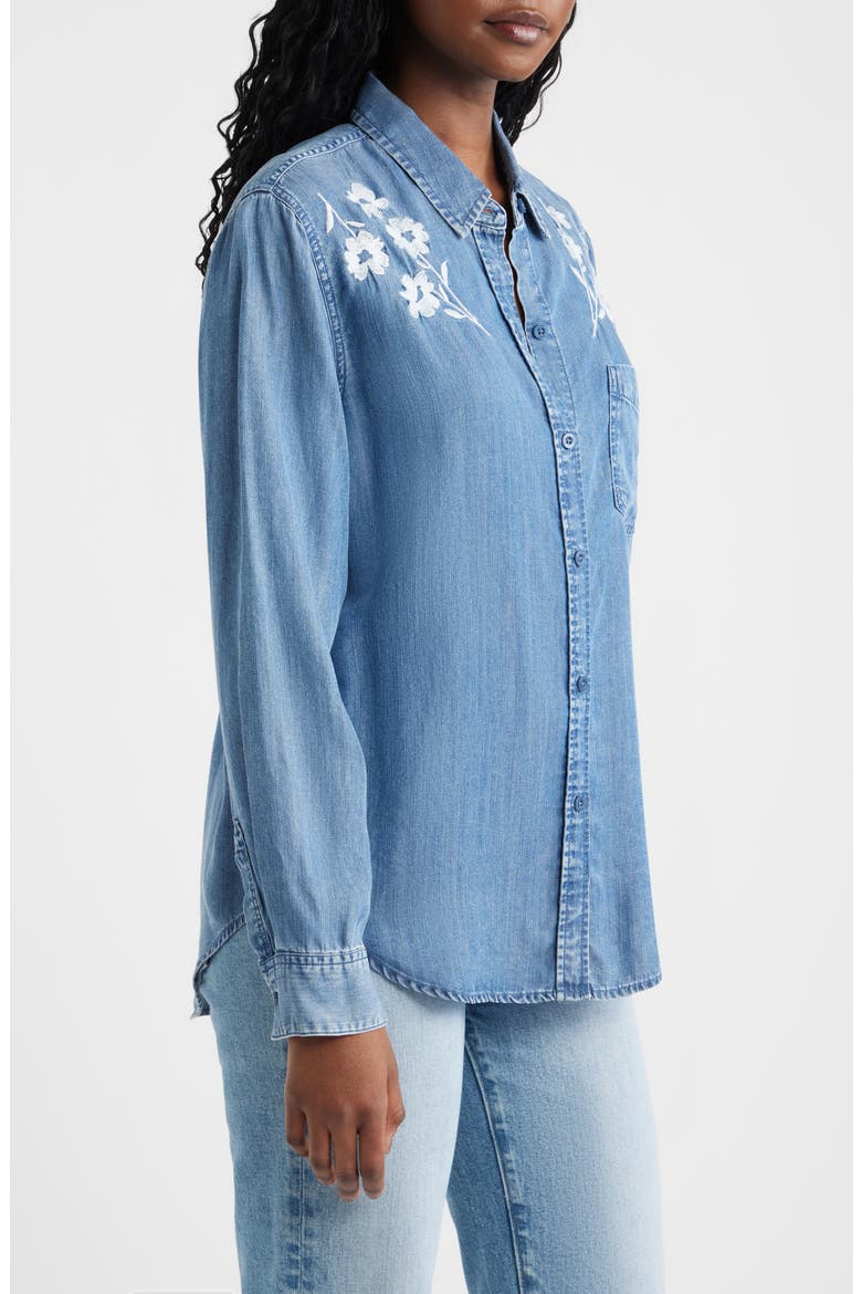 Ingrid Floral Embroidered Chambray Button-Up Shirt, Alternate, color, FLEUR EMBROIDERY