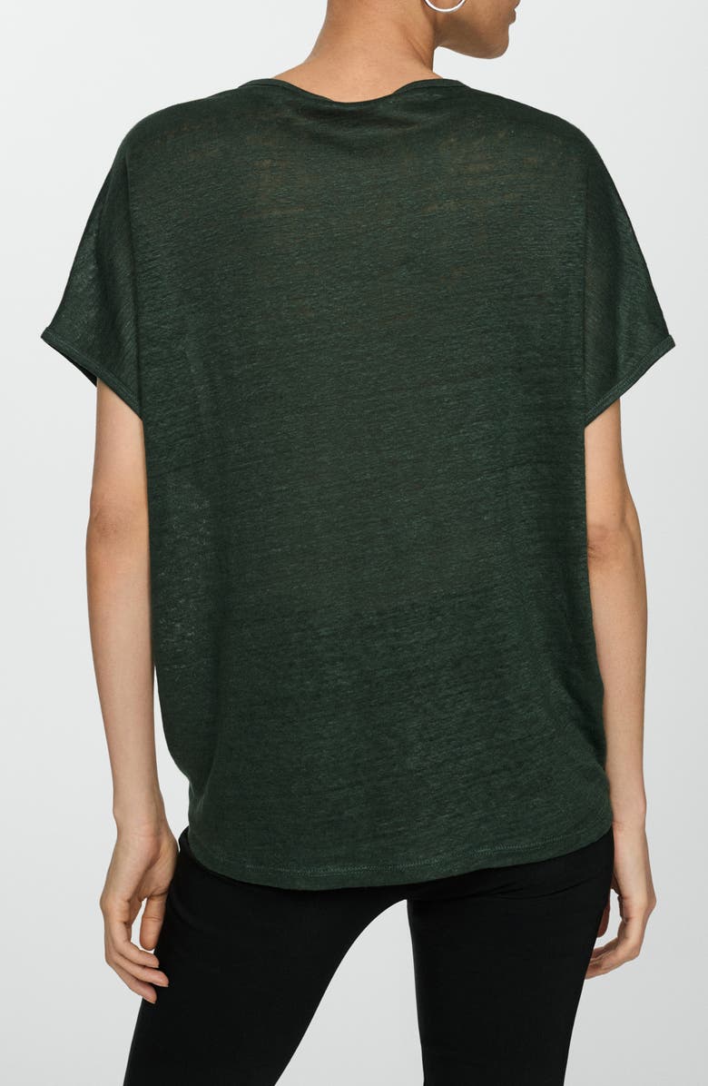 MANGO Dolman Short Sleeve Linen Slub Jersey Top, Alternate, color, Green