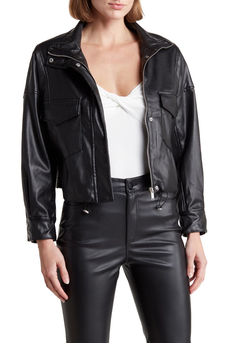 Faux Leather Moto Jacket, Main, color, BLACK