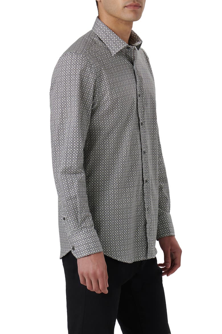 Julian Shaped Fit Chain Link Print Stretch Cotton Button-Up Shirt, Alternate, color, CEMENT