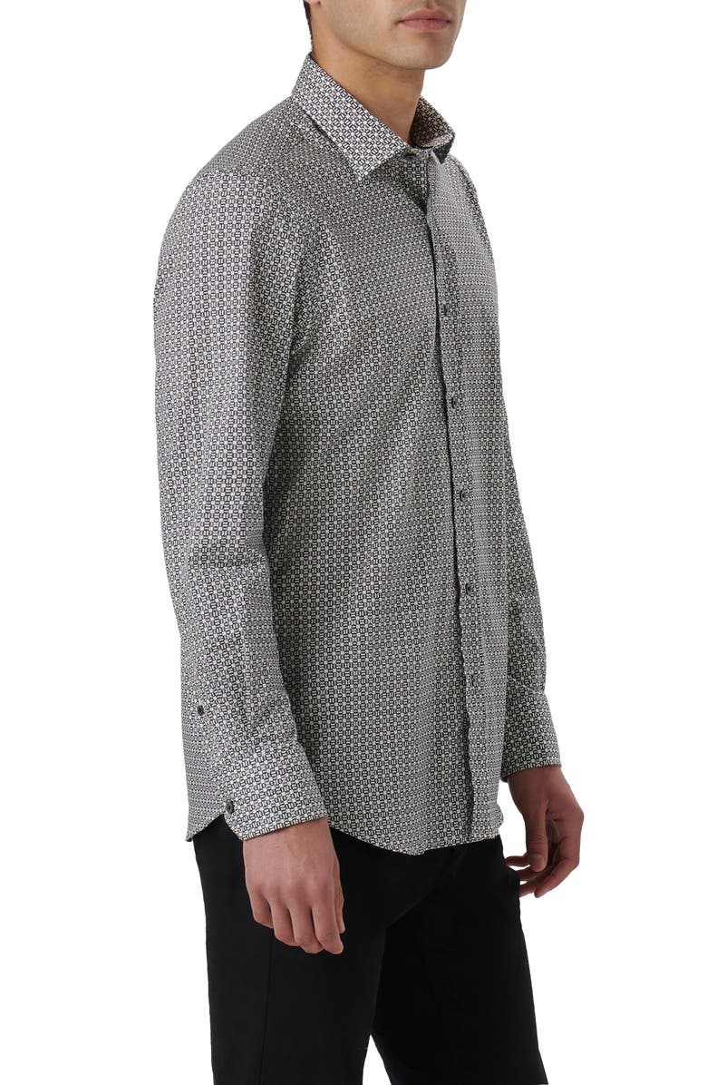 Bugatchi Julian Shaped Fit Chain Link Print Stretch Cotton Button-Up Shirt, Alternate, color,