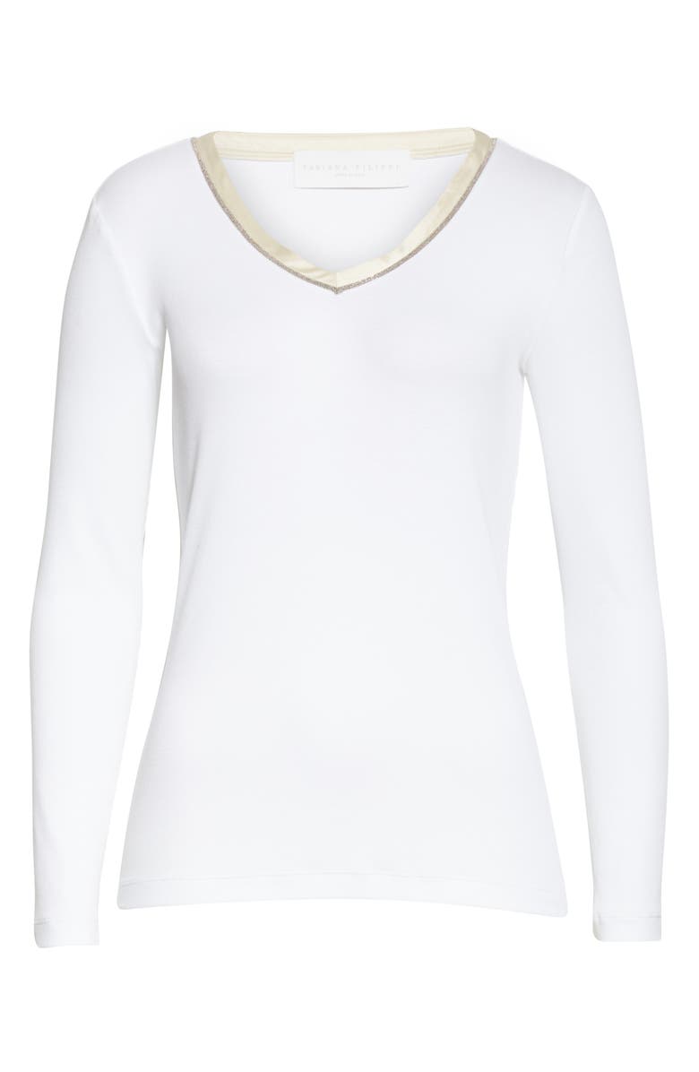 Fabiana Filippi Bead Trim V-Neck Cotton Blend Tee, Alternate, color,