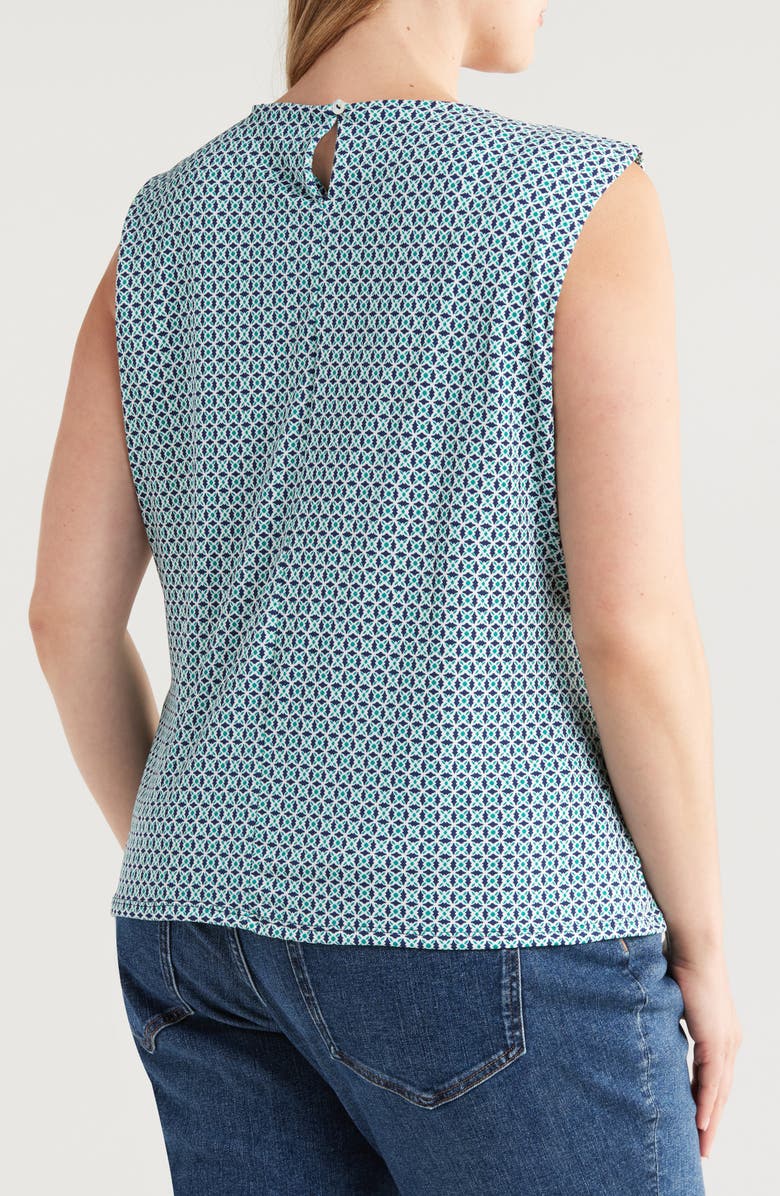 24seven Comfort Apparel Geo Print Pleated Sleeveless Jersey Shell, Alternate, color,