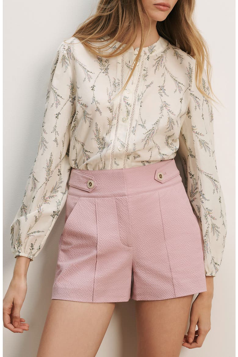 Emiko Floral Cotton & Silk Button-Up Shirt, Main, color, DOVE MULTI