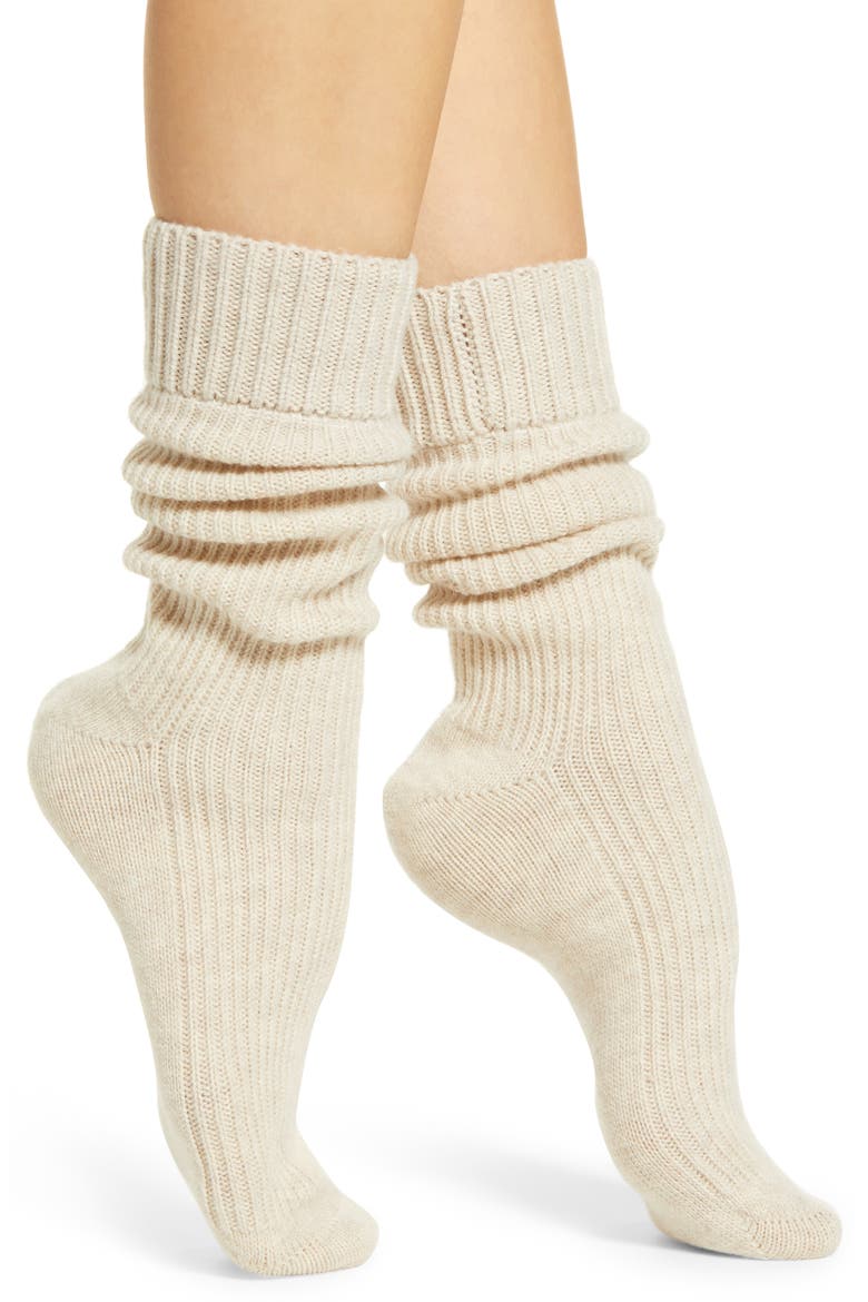 Slouchy Ribbed Socks, Main, color, OATMEAL HEATHER