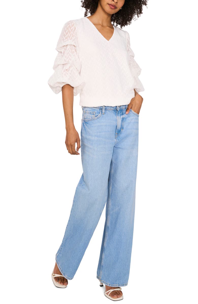 Vince Camuto Jacquard Bubble Sleeve Top, Alternate, color, New Ivory