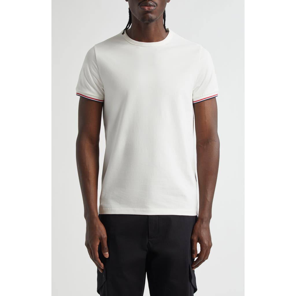 Moncler Tipped Cotton Stretch Jersey T-shirt In Ivory/ivory