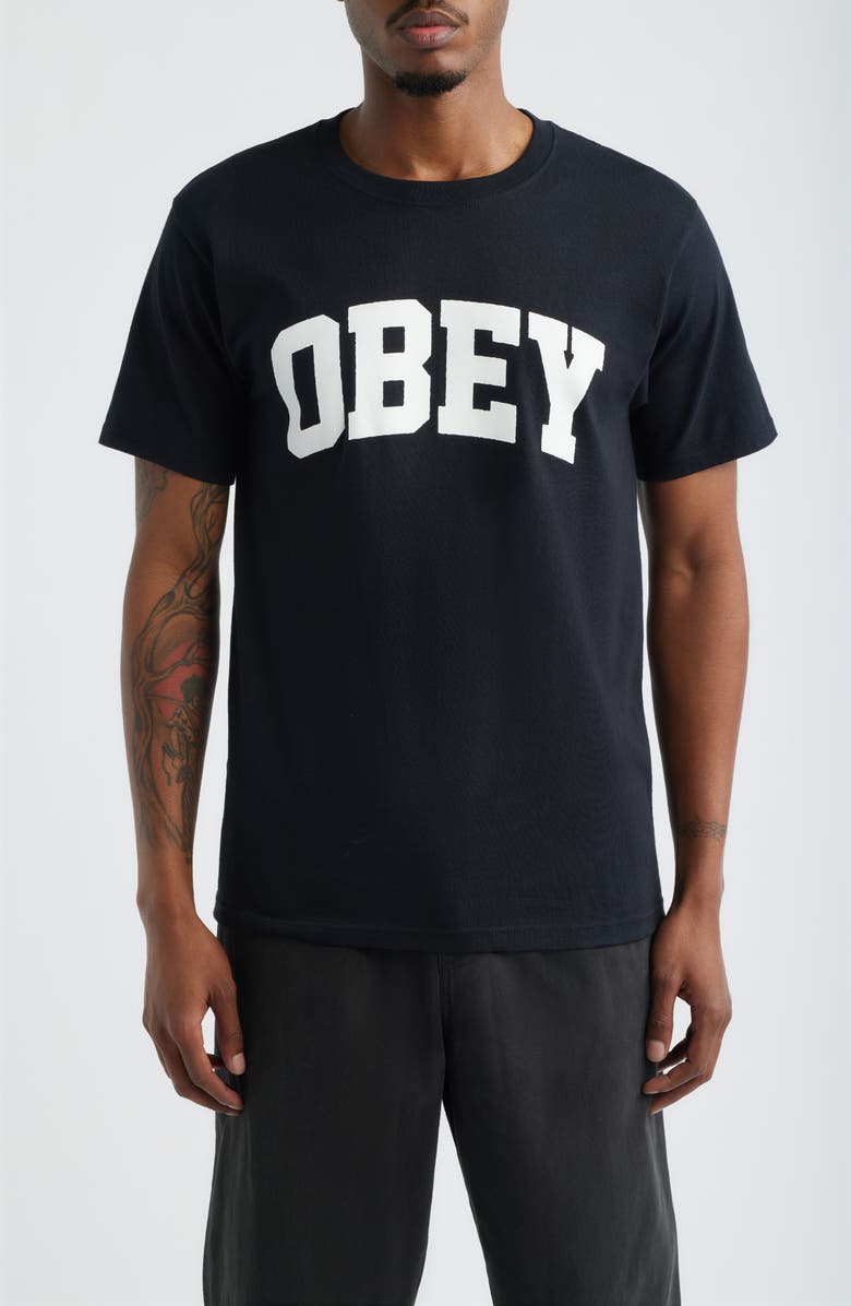 Obey Collegiate Graphic T-Shirt, Main, color, Black