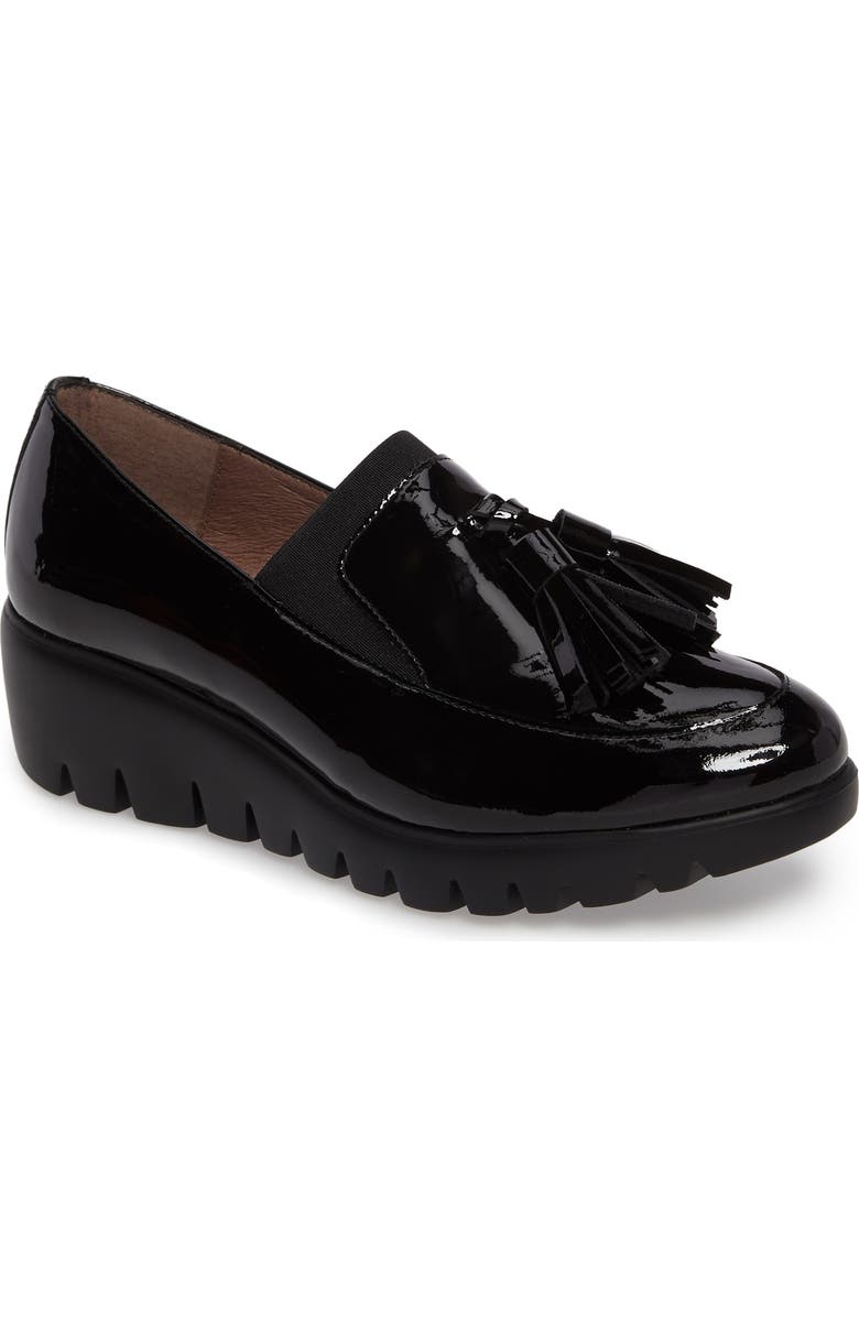 Wonders Talla Loafer Wedge, Main, color, Black Patent Leather