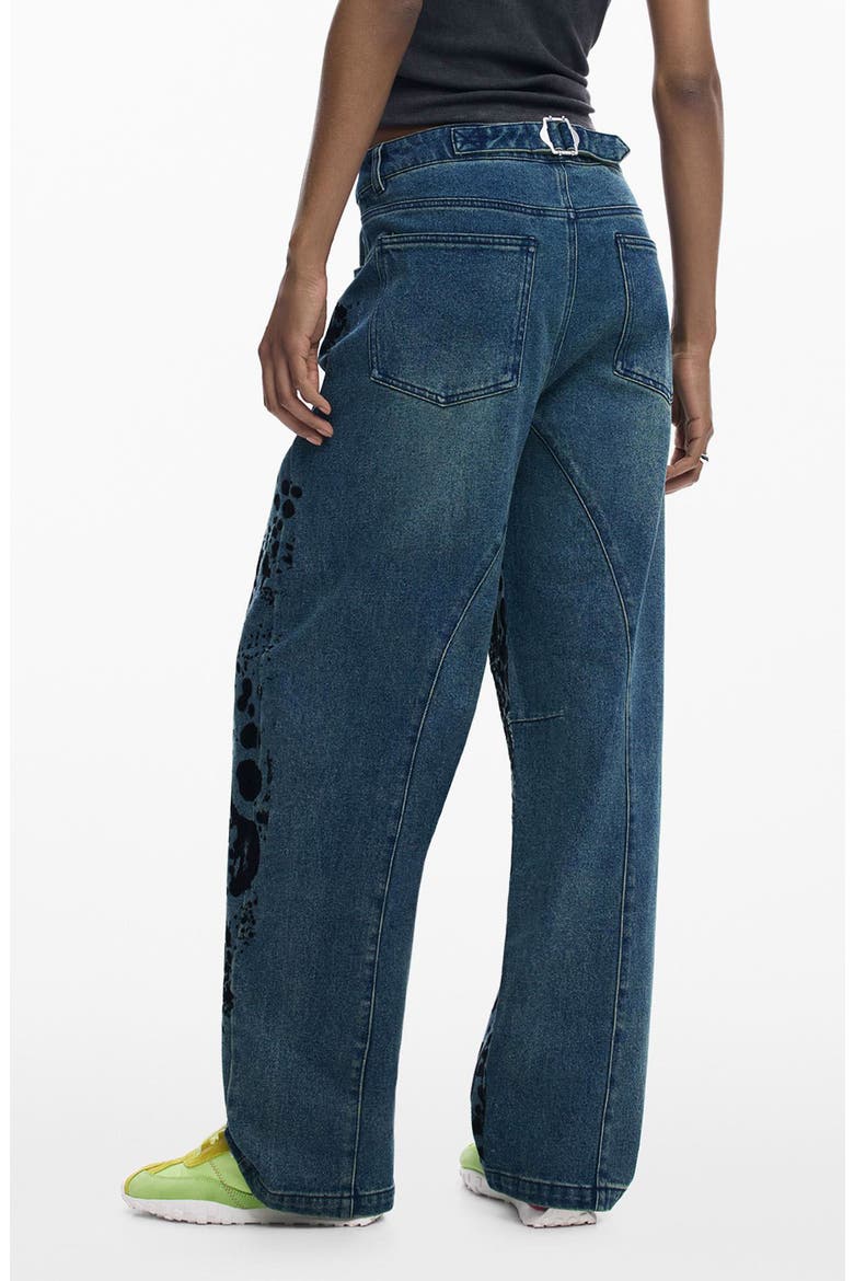 Abstract Print Barrel Leg Jeans, Alternate, color, DARK BLUE