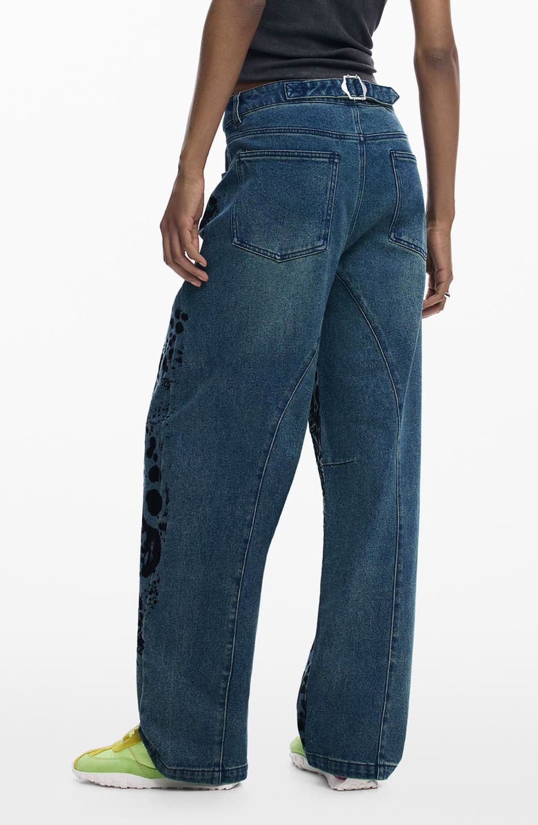 Desigual Abstract Print Barrel Leg Jeans, Alternate, color, Dark Blue