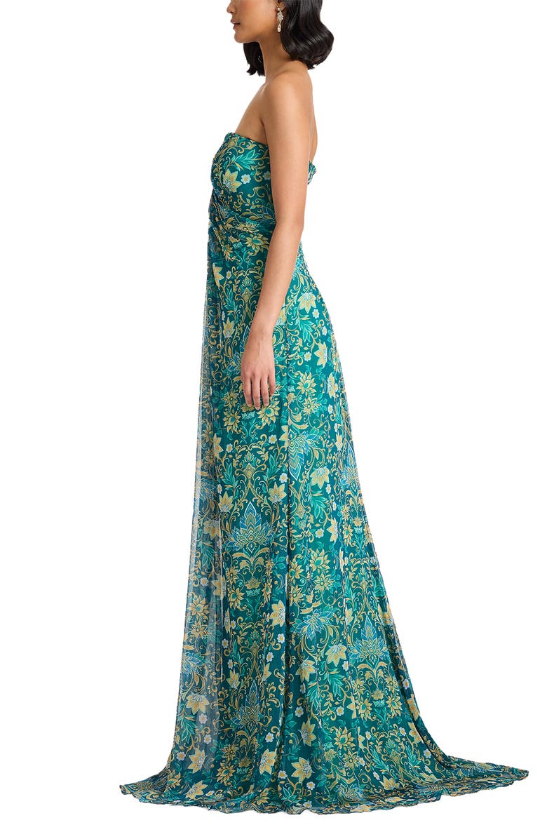 Tadashi Shoji Floral Strapless Gown, Alternate, color, Tea Leaf/ Multi