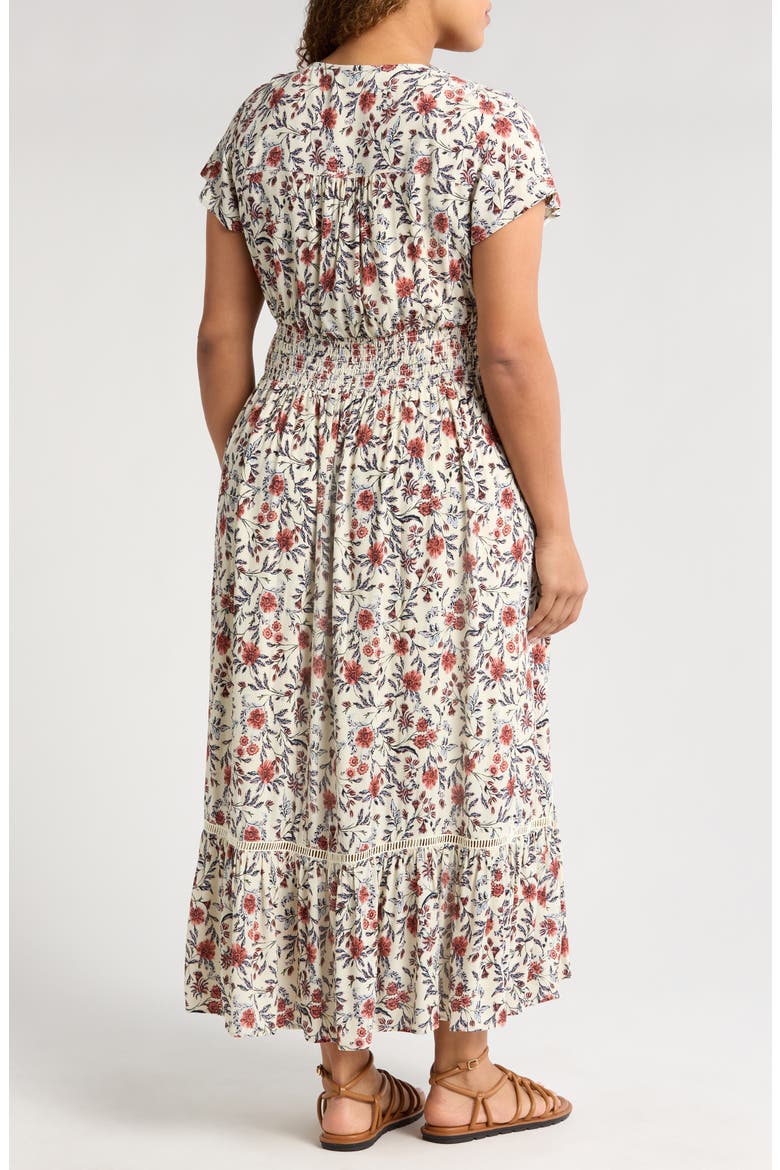 Smocked Waist Maxi Dress, Alternate, color, IVORY- PINK FLEURETTE
