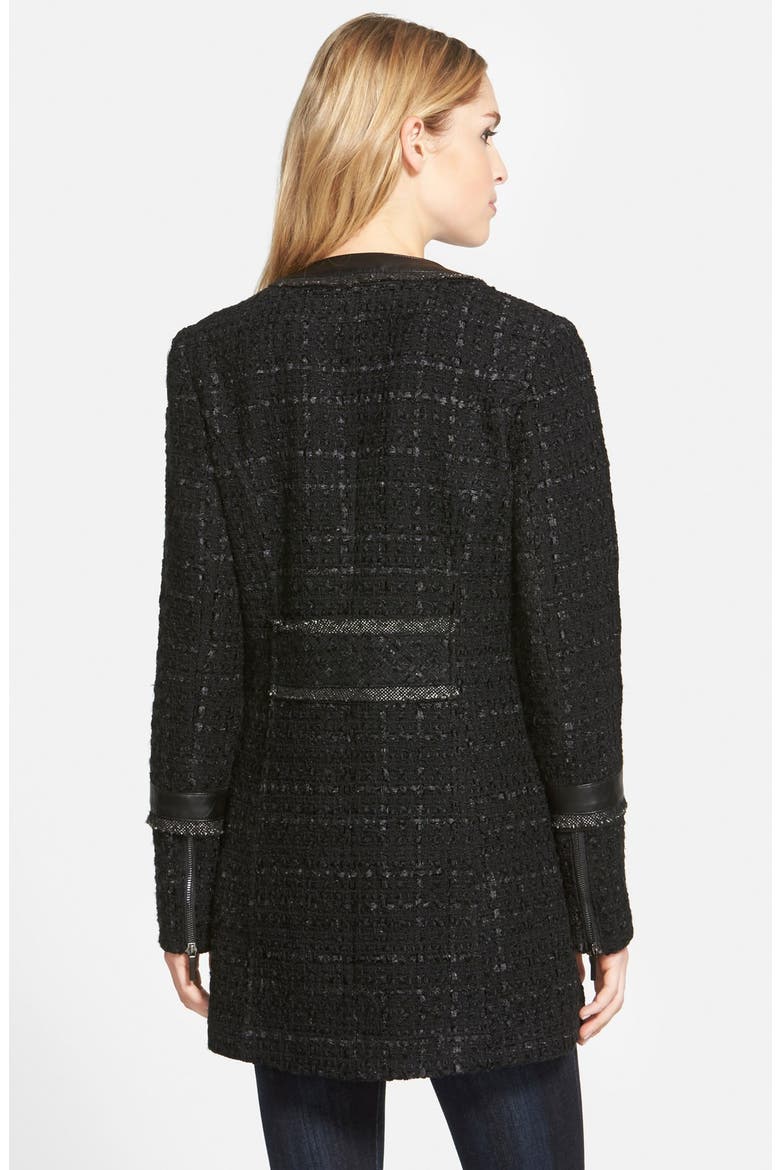 Ribbon Trim Tweed Coat, Alternate, color, BLACK