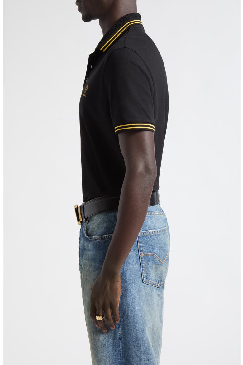 Medusa Piqu Cotton Polo, Alternate, color, BLACK GOLD