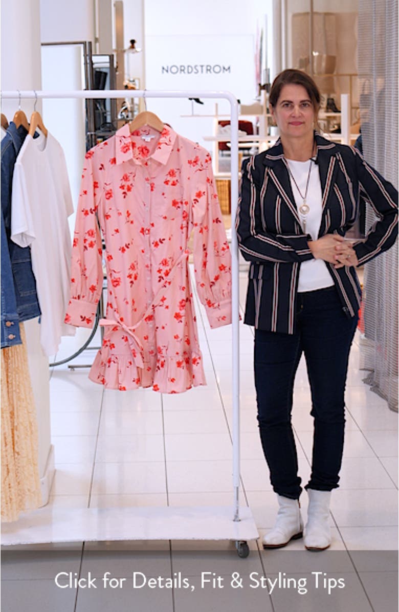 Ruffle Floral Print Tie Waist Shirtdress, sales video thumbnail