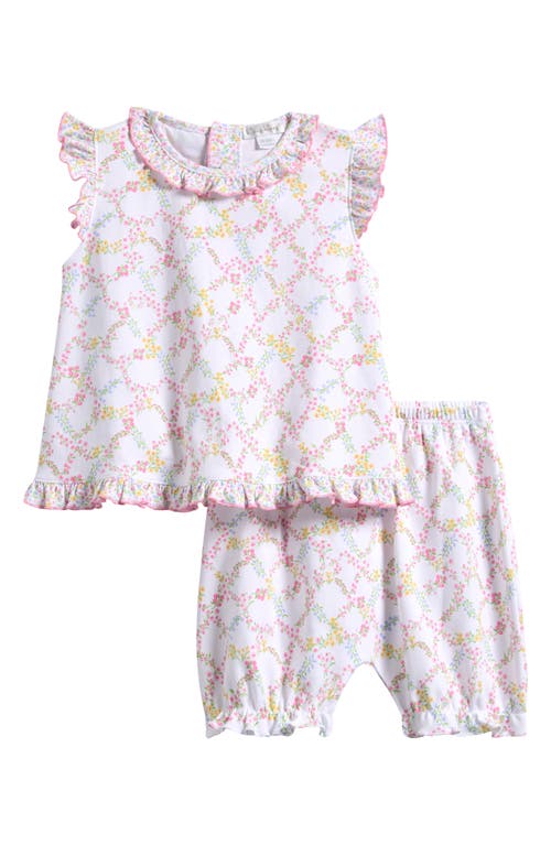 Kissy Kissy Floral Pima Cotton Ruffle Top & Shorts Set In White Multi