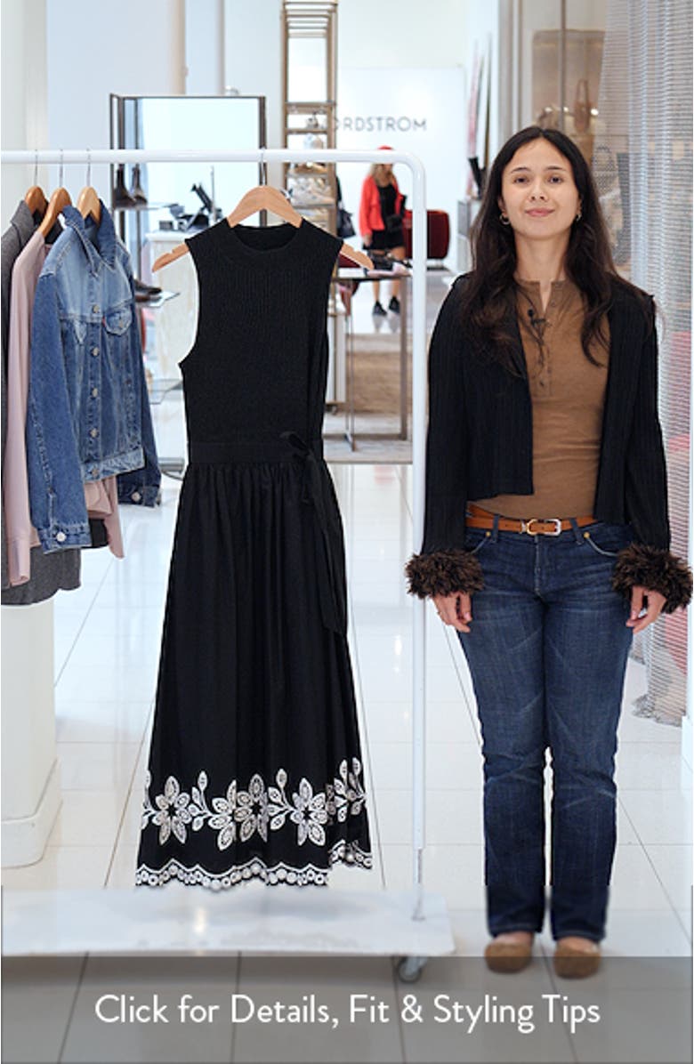 Isidora Embroidery Detail Mixed Media Midi Dress, sales video thumbnail