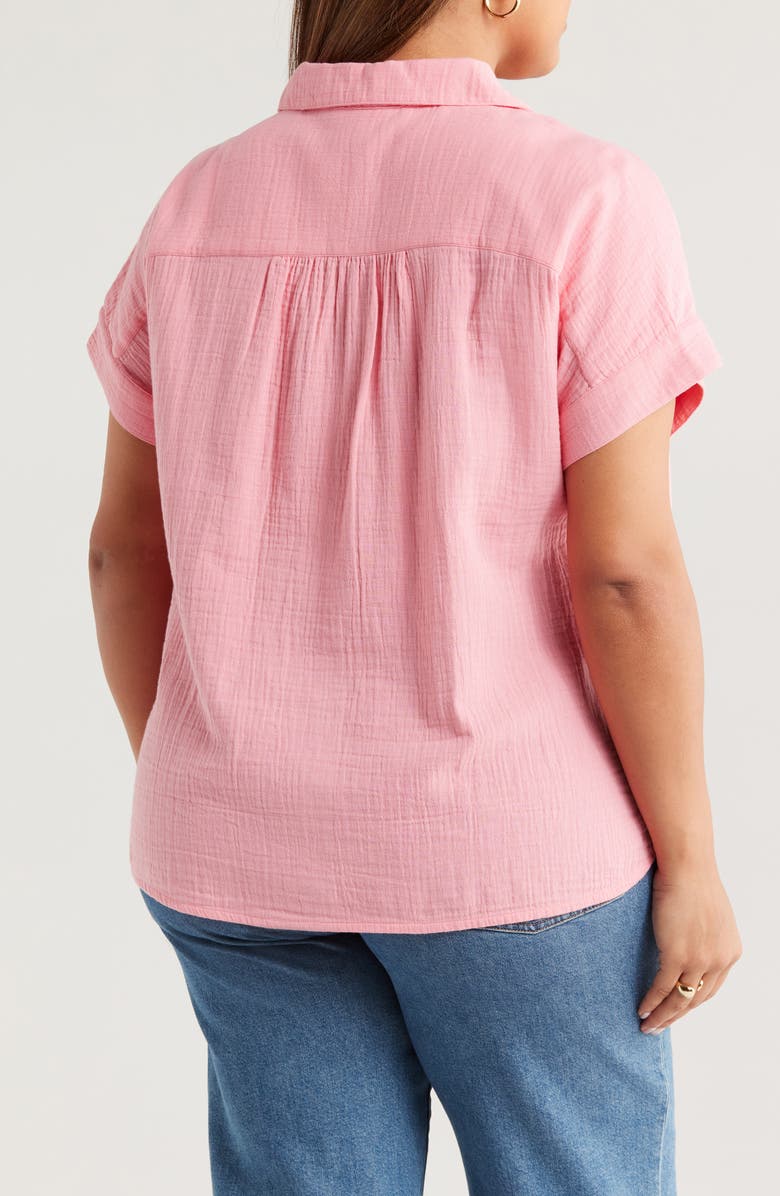 Caslon<sup>®</sup> Cotton Gauze Button-Up Shirt, Alternate, color, Pink Geranium