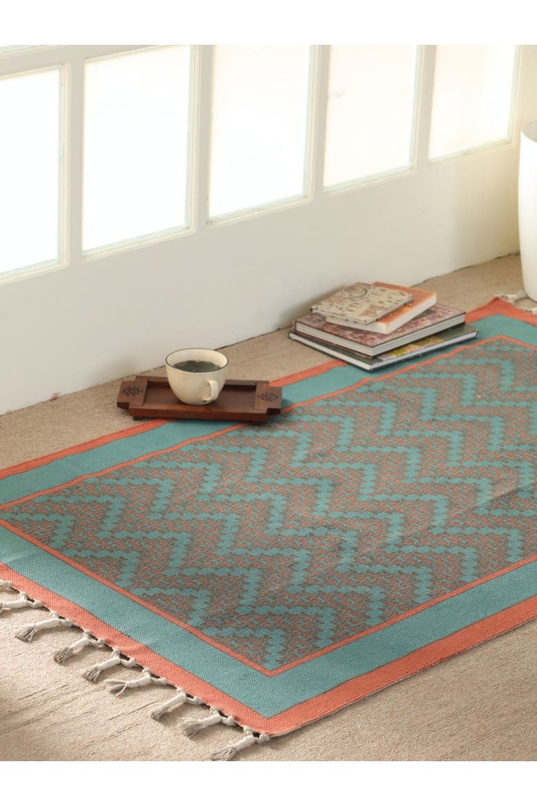 Chintz Cotton Rug, Main, color, Teal and Coral