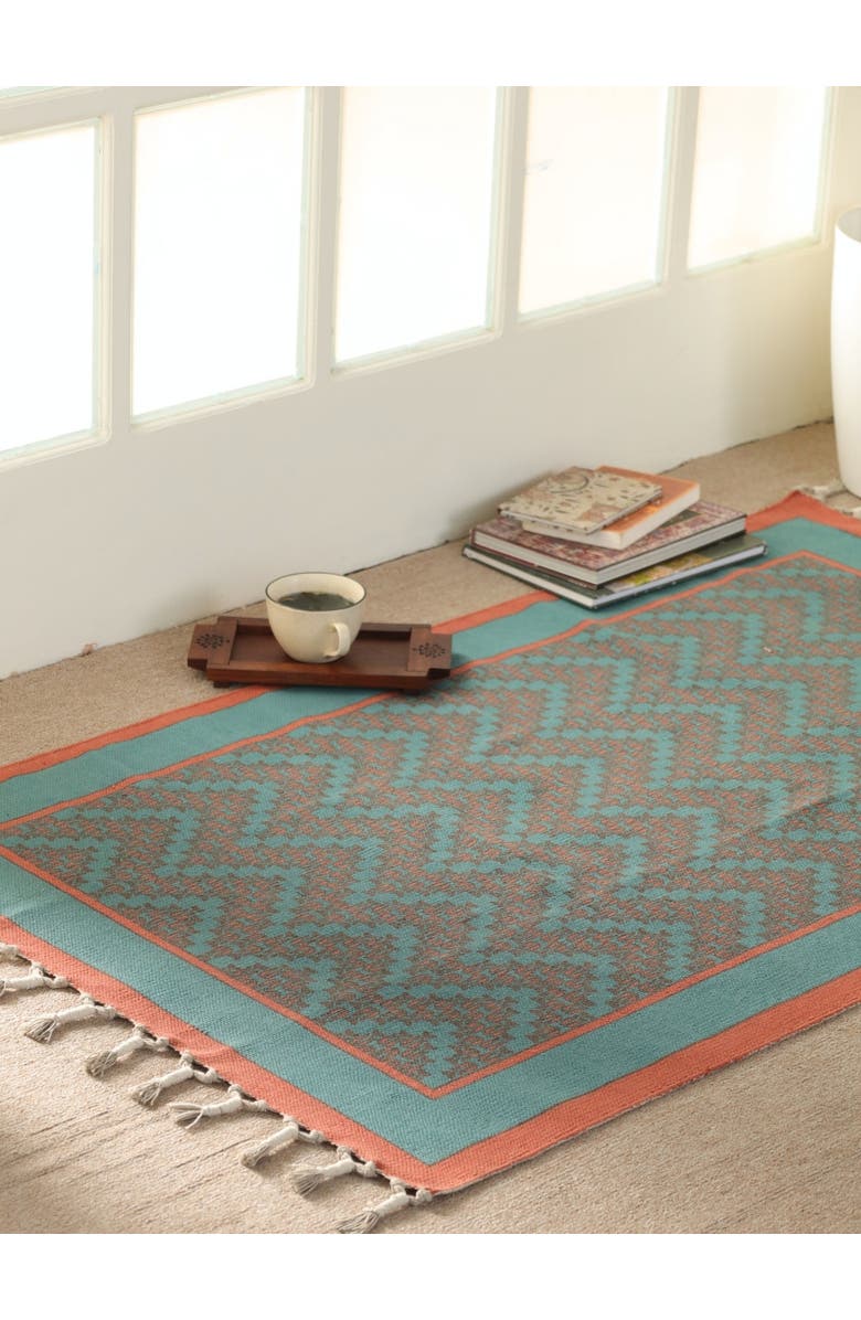 Mela Artisans Chintz Cotton Rug, Main, color, Teal And Coral