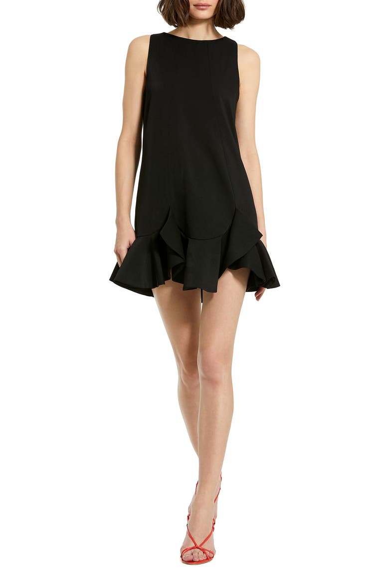 Crepe Sleeveless Ruffle Hem Mini Dress, Main, color, Black