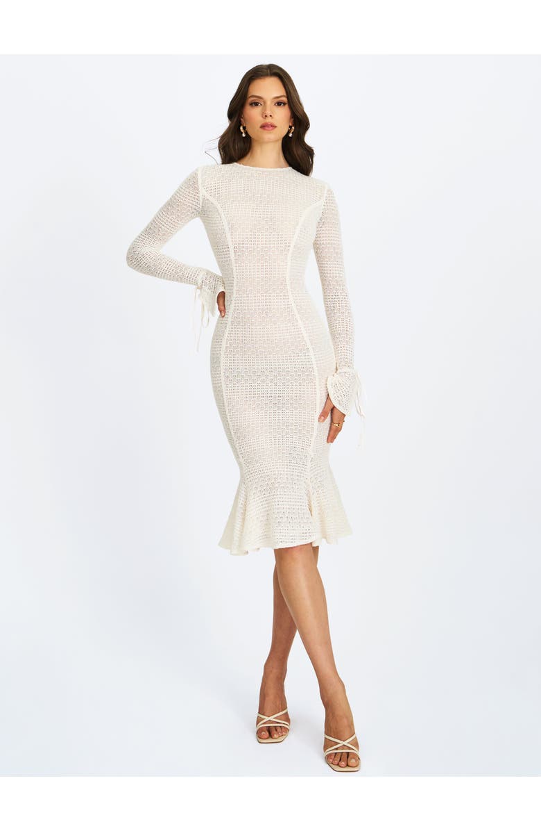 Miss Circle Pamina Crochet Long Sleeve Midi Flare Mermaid Dress, Alternate, color, Off White