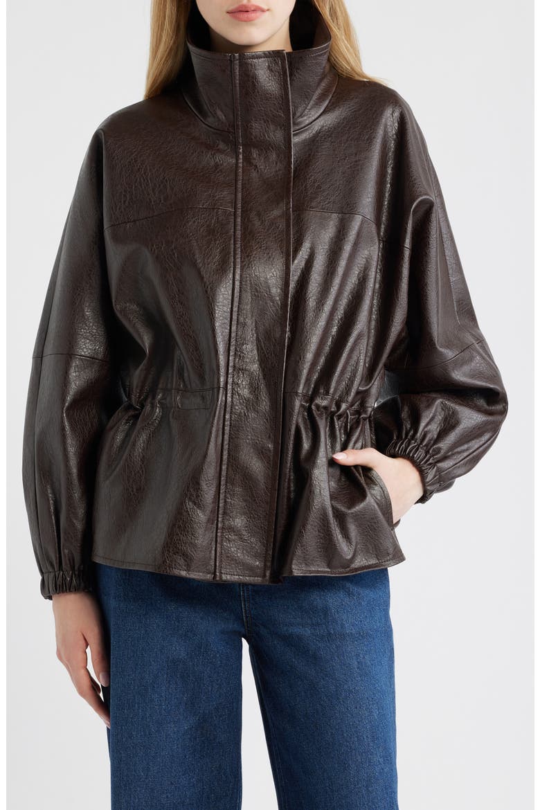 Faux Leather Anorak, Main, color, DARK BROWN