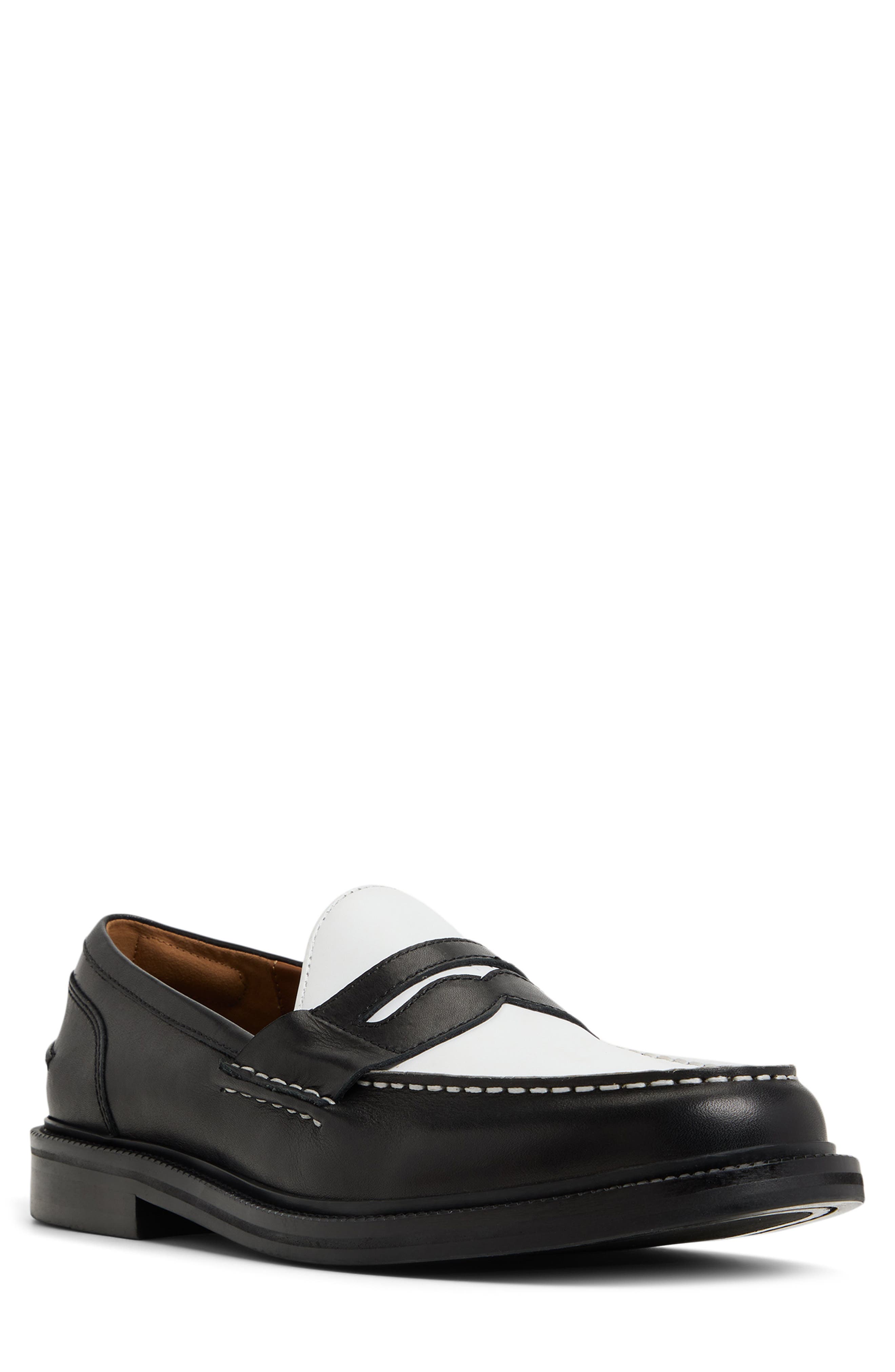 ALDO Buckley Penny Loafer, Main, color, Black/ White