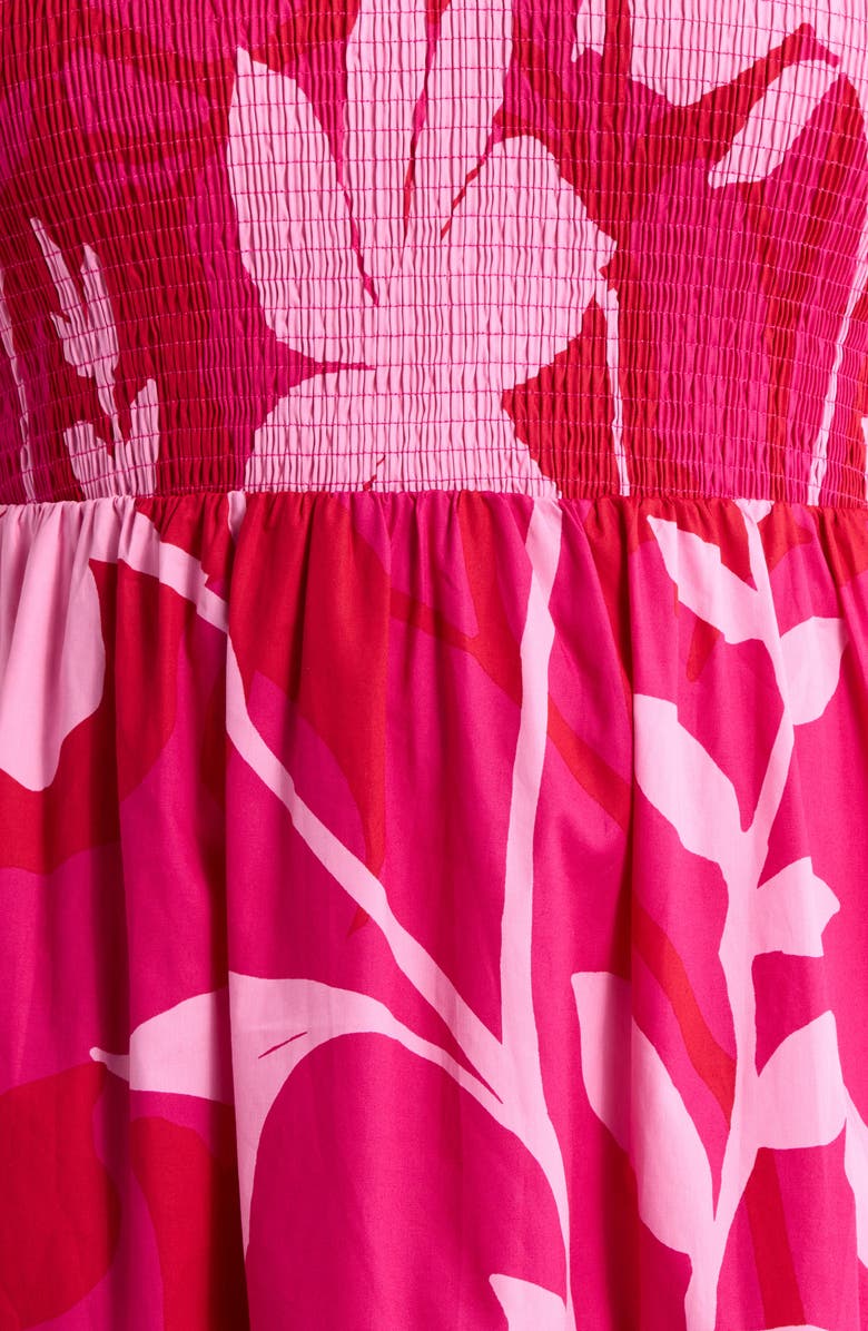 SUGARLIPS Mila Floral Sunfire Smocked Cotton Tiered Maxi Dress, Alternate, color, Magenta-Cherry