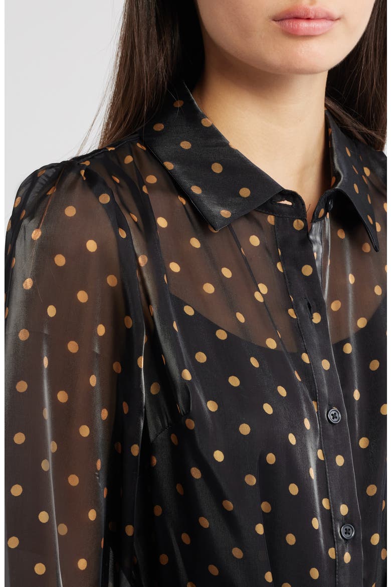 Polka Dot Long Sleeve Sheer Shirtdress, Alternate, color, BLACK GOLD