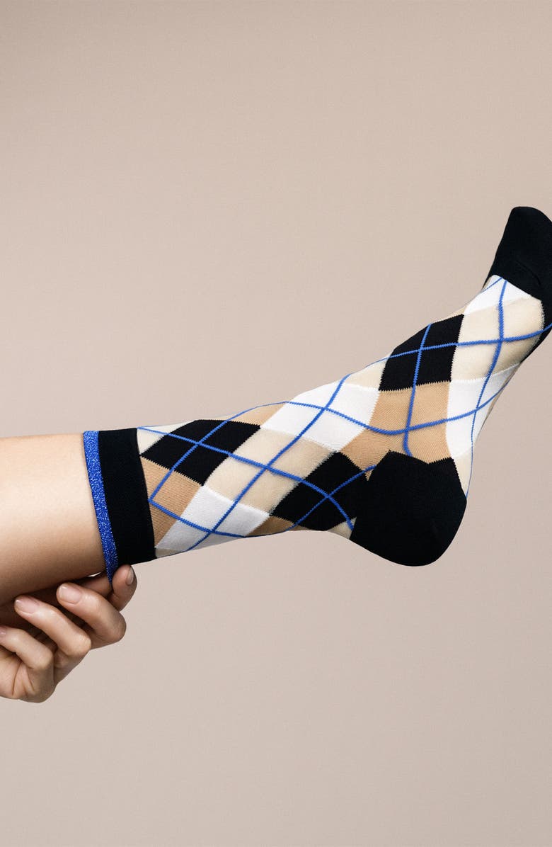 Hansel From Basel Argyle Crew Socks, Alternate, color, Black