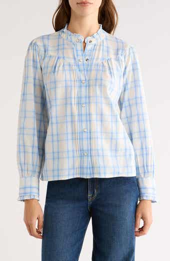 Alanna Ruffle Plaid Organic Cotton Snap-Up Shirt