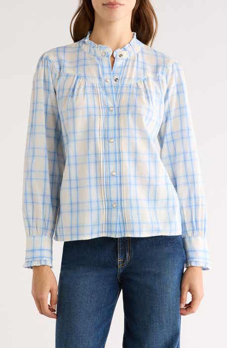 Alanna Ruffle Plaid Organic Cotton Snap-Up Shirt