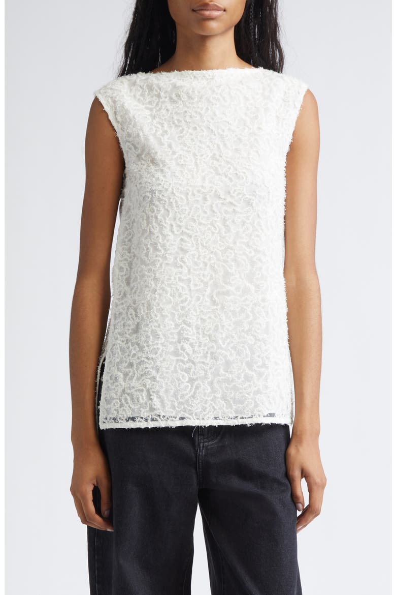 Virginie Embroidered Fringe Mesh Top, Main, color, OFF WHITE
