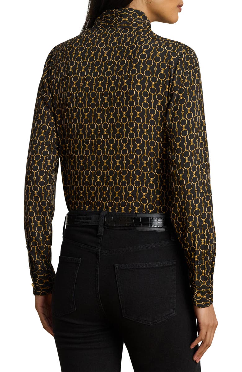 Lauren Ralph Lauren Chain Print Tie Neck Crêpe de Chine Top, Alternate, color, Black Multi